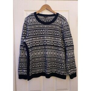 Talbots fair isle Thermolite pullover sweater black and white size XL